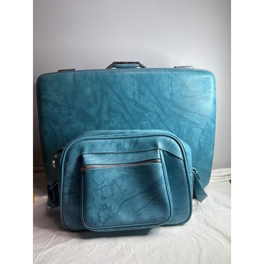 American Tourister Teal Blue Vintage Luggage Set 2 Piece Suitcase Carry On